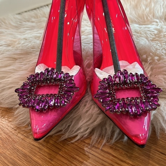 Good American Cinderella crystal pump hot pink stiletto heels size 8 new in box - Picture 3 of 12